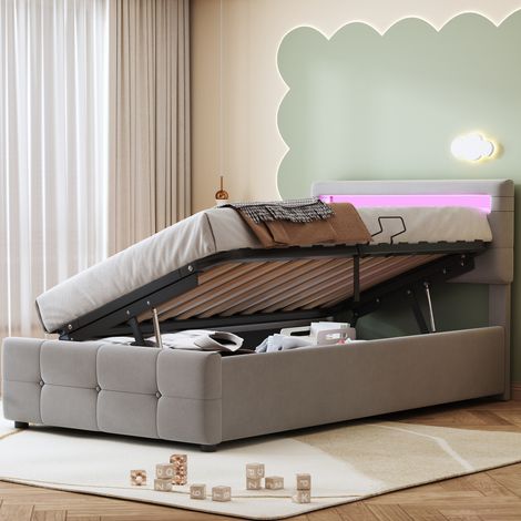 CHICFURN Cama infantil con canapé 90x200 cm de terciopelo gris con LED, sin colchón (1/5)