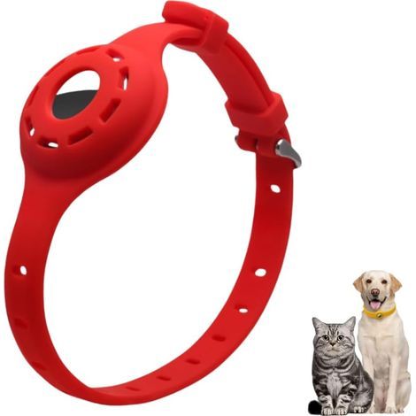 Airtag Adjustable Protective Cover Collar, Anti-Lost Pet Collar Suitable for Cats and Small Dogs (Red) - 1 pc (1/5)
