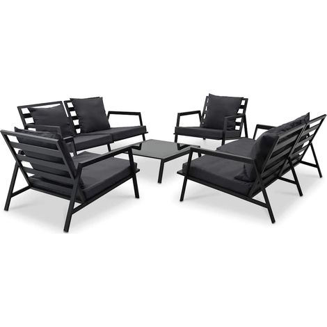 vidaXL Muebles de jardín 5 pzas y cojines de aluminio gris oscuro (1/5)