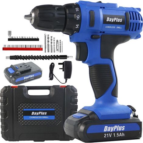 Cordless Drill Driver, 21V Combi Drill, DIY Drill, Variable Speed Cordless Electric Driver Screwdriver 18+1N Torque 45N.m with Li-Ion Batteries 1500mHA with Fast Charge+Carry Case (1/5)