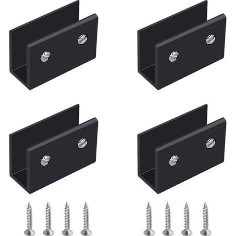 Pince à Verre, 4 Pièces de Support d’Étagère en Verre Murale Support Tablette Verre Noir, Fixation Tablette Verre Réglable en Alliage d'Aluminium, Pour Verre de 8 à 10 mm d'Épaisseur (1/5)