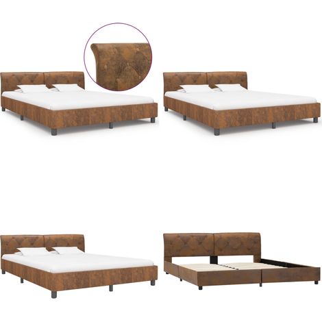 Cadre de lit sans matelas marron similicuir daim 160x200 cm - Cadre De Lit - Lit Double - Lit Moderne - Lit En Cuir - Lit Brun - Home & Living (1/5)