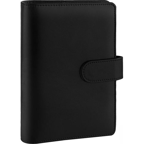 Classeur à anneaux A6 en cuir PU rechargeable, couverture de classeur pour agenda personnel à feuilles mobiles avec fermeture magnétique, noir[NX] (1/5)