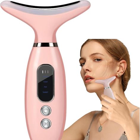 Massaggiatore facciale elettrico Gua Sha con luce LED multicolore e 4 modalità di funzionamento, calore a 45°C, rassoda la pelle e riduce le rughe. (1/5)