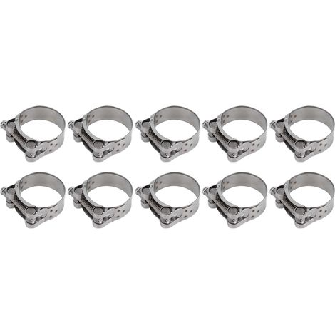 Lot de 10 colliers de serrage galvanisés en acier inoxydable 201 renforcé, à âme pleine, pour applications automobiles et industrielles (52-55 mm).