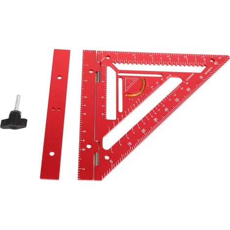 Rafter Square Tool Aluminum Alloy Triangular Ruler Protractor Carpenter Square with Jig Block for Woodworking Red (1/5)