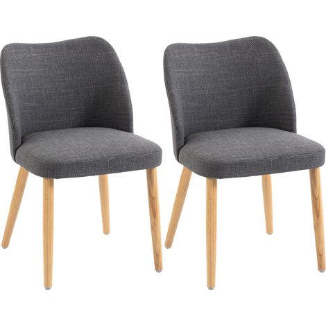 Set di 2 sedie da pranzo imbottite – Gambe in legno di caucciù – Tessuto grigio chiaro