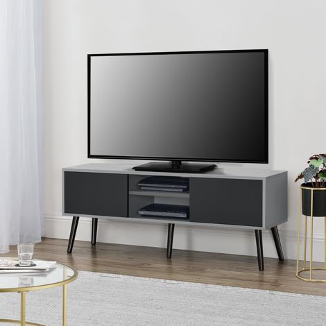 Meuble TV Eskilstuna 120 x 30 x 47 cm Noir Gris Clair [en.casa] (1/5)