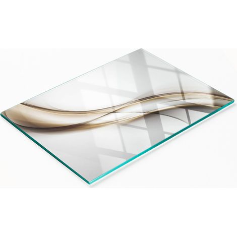 Tabla decorativa de cristal para servir aperitivos, dise帽o ondulado marr贸n, 80x52 cm.