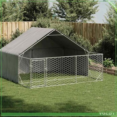 Niche extérieure / enclos pour chien acier galvanisé 3×3×1,9 m – partie couverte PE, porte verrouillable (1/5)