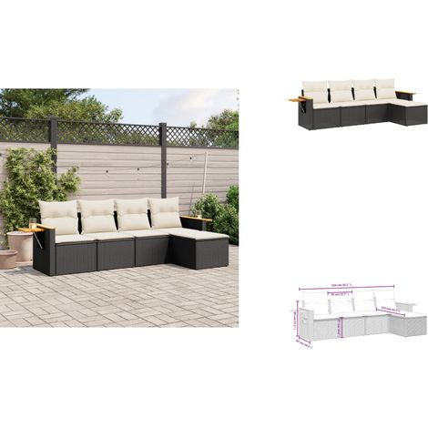 5-tlg. Garten-Sofagarnitur mit Kissen Schwarz Poly Rattan - Gartenmöbel - Sofa Set - Rattan Möbel - Outdoor Sofa - Lounge Set (1/3)
