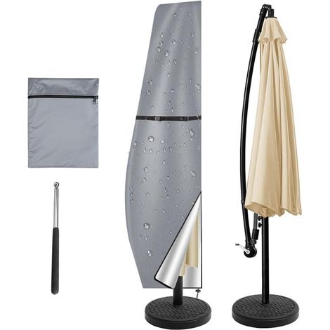 Parasol cover - Waterproof - Weatherproof - UV resistant - Windproof - For outdoor parasols - 280 x 30/81/46 cm - Silver grey (1/5)