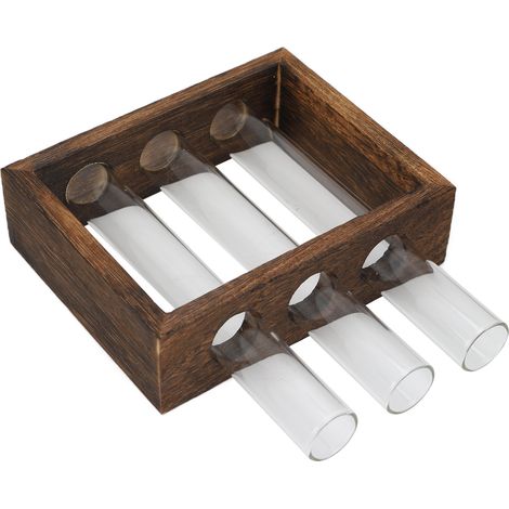Retro-Rahmen mit 3 durchsichtigen Glasröhrchen für Wasserpflanzen, hängende Wandvase, Tischdekoration aus Holz, kreativer Ständer.