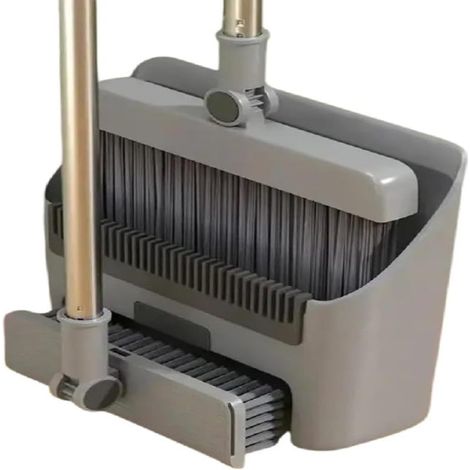Ensemble balai et pelle à poussière 3 en 1 à manche long réglable (gris) (convient au nettoyage intérieur et au balayage extérieur par poussée) (1/5)