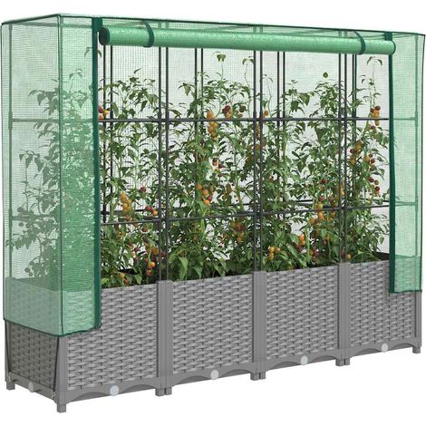 Raised Bed with Greenhouse Cover Rattan Look 160x40x138 cm vidaXL (1/5)