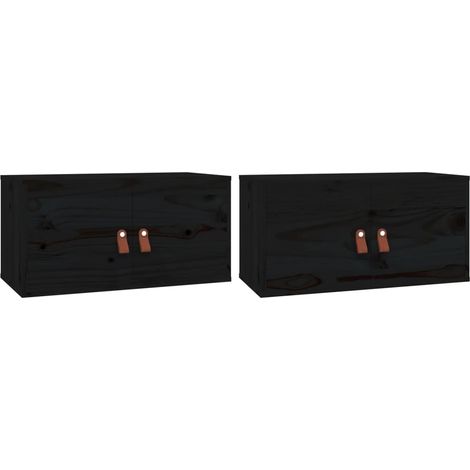 Meubles de Rangement,Armoires murales 2 pcs Noir 60x30x30 cm Bois de pin massif CFW732022 (1/5)