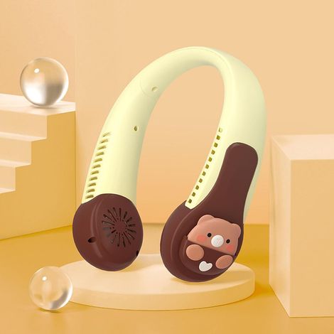 Ventilateur de cou portable et silencieux (motif ours) – Rechargeable par USB, sans enchevêtrement, batterie intégrée – Pour enfants et adultes (activités/sports de plein air) (1/4)