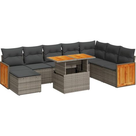 Set Divano da Giardino 9pz con Cuscini Grigio Polyrattan Acacia vidaXL (1/5)