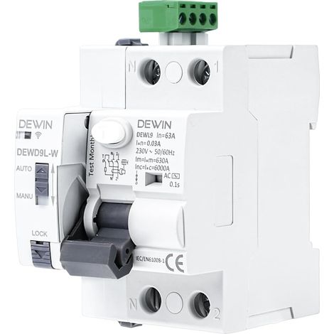 Interrupteur Différentiel à Réarmement Automatique, GRD9L-W Interrupteur à Réenclenchement Manuel Réenclencheur avec WiFi Disjoncteur à Commande à Distance Fonction 2P 63A 30mA AC 230V (1/5)