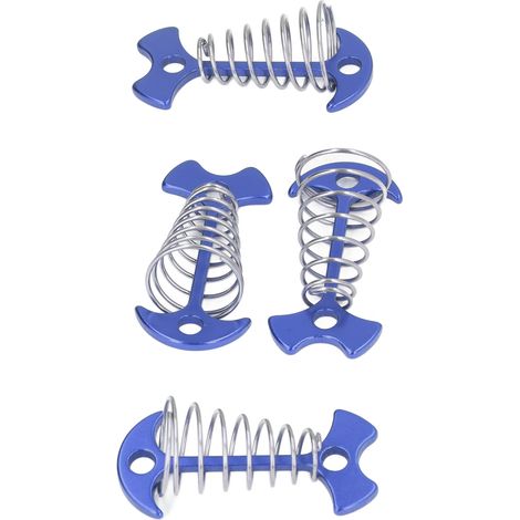 Lot de 4 piquets de tente en alliage d'aluminium et acier inoxydable, avec ressort bleu, pour fixation au sol. (1/5)
