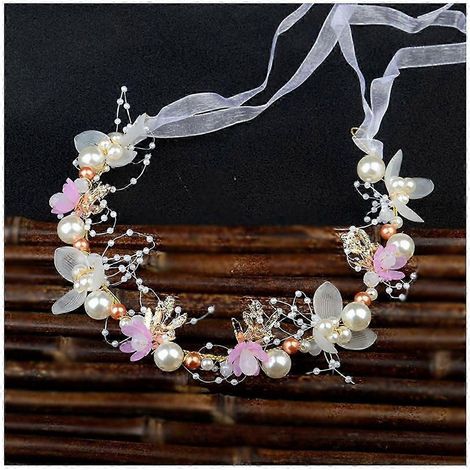 Bandeau pour enfant avec guirlande, fermeture à ruban, décoration de fleurs artificielles et de fausses perles, style princesse.-Purple