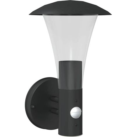 Applique murale d'extérieur avec capteur noir acier inoxydable