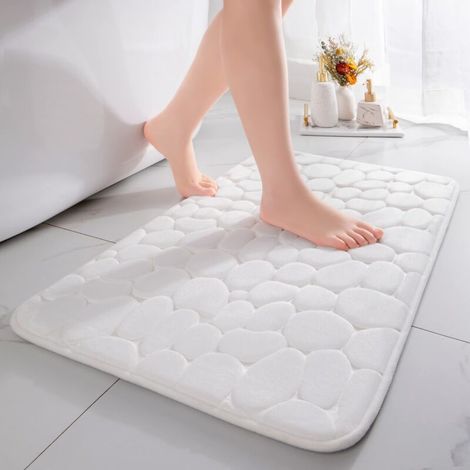 Memory Foam Bath Mat - Absorbent Shower Mat - Decorative Bath Mat - Non-Slip Mat for Bathroom and Living Room - 40 x 60 cm - White (1/5)