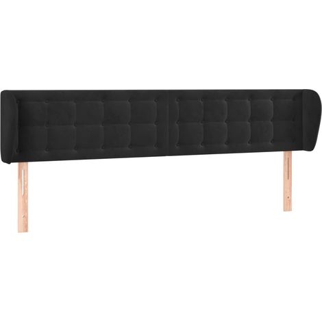 Testiera letto accessorio camera letto mobile imbottito con bordo laterale 203 x 23 x 78/88 cm Tessuto velluto nero TDL0204470