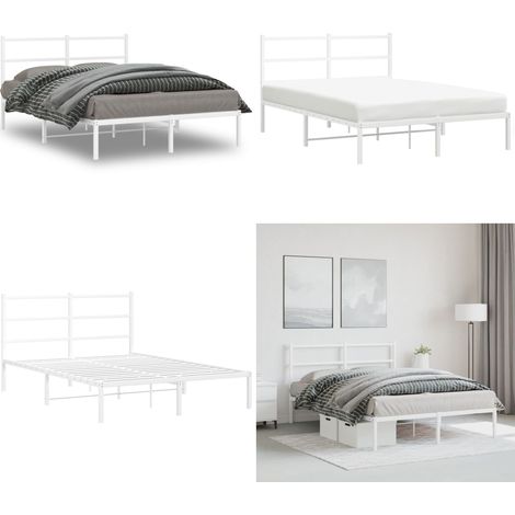 Cadre de lit métal sans matelas et tête de lit blanc 135x190 cm - Cadre De Lit - Lit Double - Lit Metal - Lit Blanc - Meuble Chambre - Home & Living (1/5)