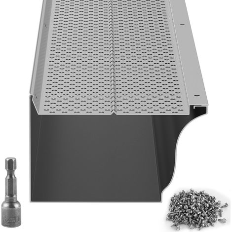 Protection de gouttière 127 mm, filtre anti-feuilles en aluminium, 52 pièces 63,4 m, trous 4 mm, épaisseur 0,5 mm, pare-feuilles DIY compatible tout toit et gouttière (1/5)