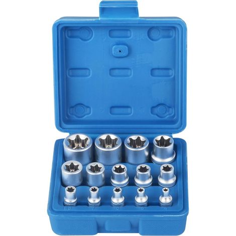 14pcs Coffret de Douille Torx en Forme Etoile 1/4" 3/8" 1/2", Douilles femelles E-Torx E4, E5, E6, E7, E8, E10, E11, E12, E14, E16, E18, E20, E22, E24, Douille de Profilés E Torx (1/5)