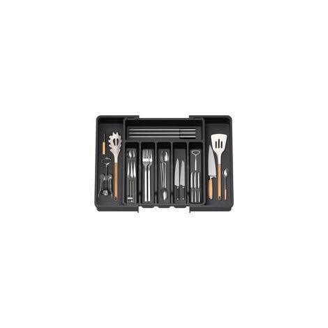 Range Couverts, Plateau d'Ustensiles Extensible pour Tiroir, Organisateur de Tiroir Réglable pour la Cuisine, Rangement Compact en Plastique pour contenir des Cuillères, Fourchettes, Noir (1/5)