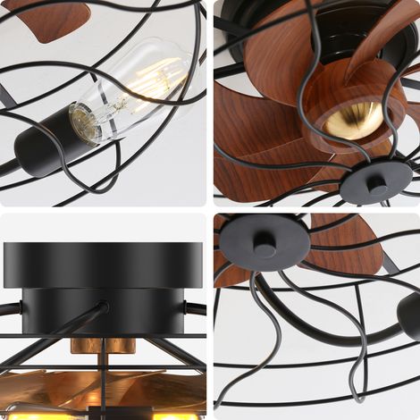 Ventilateur plafond industriel 20" plat design, 7 pales, télécommande, éclairage intégré avec ampoule LED.