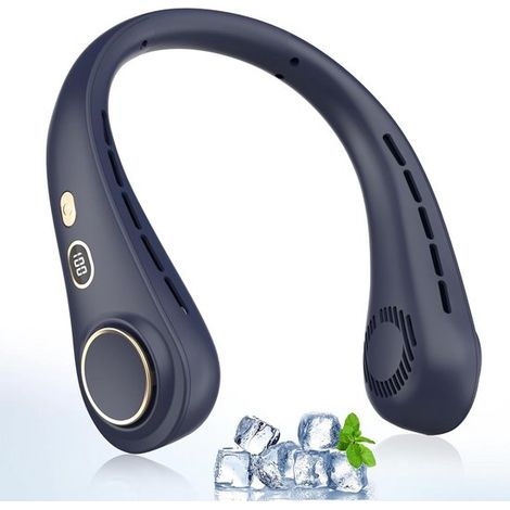 Ventilador de cuello portátil，Ventilador USB con pantalla LED，5 velocidades，1800 mAh，ventilador personal，para cocina al aire libre，azul (1/5)