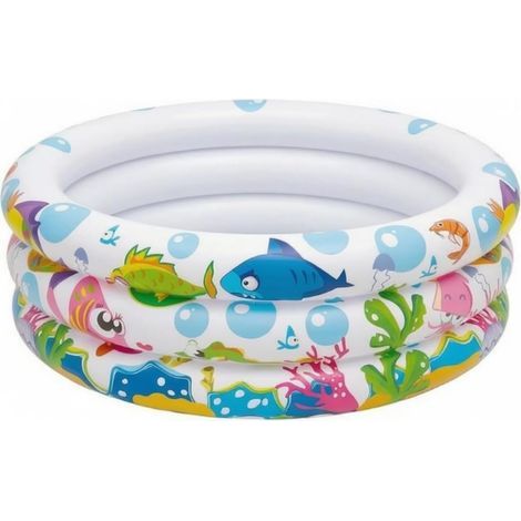 Piscine Gonflable Ronde Motif Océan Piscine Enfant Ronde Plantes Aquatiques Bassine Gonflable à Triple Anneau pour Extérieur (1/5)