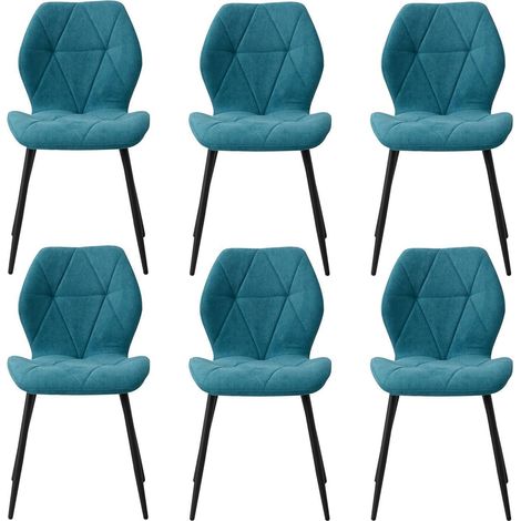 6er-Set Esszimmerstühle aus Leinen, gepolstert, pfauenblau (1/5)
