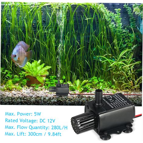 Mini pompe à eau sans balais Ultra silencieuse, DC12V 5W, fontaine Submersible étanche, circulation d'aquarium 280L/H, ascenseur 300cm (1/5)