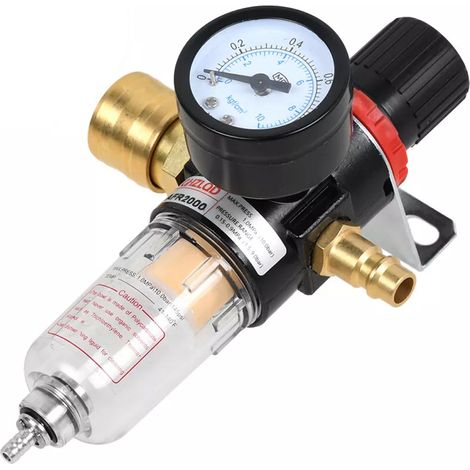 Regulateur De Pression D Air Comprime - Filtre Separateur Eau Huile - Raccord 1/4 Pouces - Plage De Regulation 0 15 À 9 Bar - Hauteur 160 Mm (1/5)