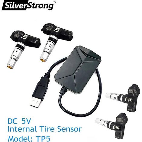 Système de surveillance de la pression des pneus Silverstrong USB TPMS pour voiture avec lecteur de navigation Android, 4 capteurs, transmission sans fil 5 V (USB intégré TP5) (1/5)