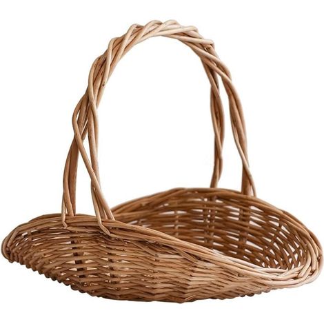 Cestino in vimini intrecciato a mano con manico, cestino da picnic in salice, decorazioni per la casa, cesto per frutta o cestino in rattan intrecciato ovale marrone naturale, piccolo (23 x