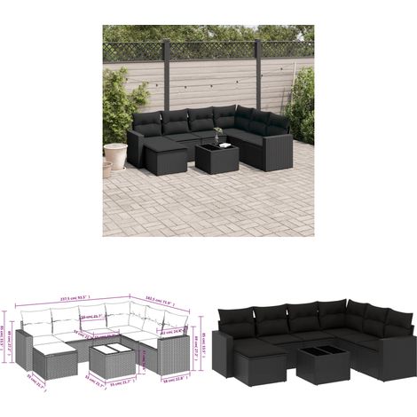 Salon de jardin 8 pcs avec coussins noir résine tressée - Ensemble Salon De Jardin - Meuble De Jardin - Résine Tressée - Rotin Synthétique - Mobilier D'extérieur - Home & Living (1/3)