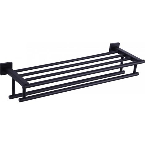 Porte-serviettes de salle de bain avec double barre à serviettes, 50 cm de long (noir) (1/5)