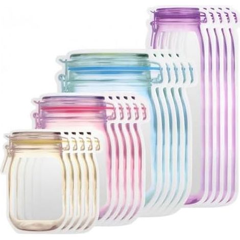 Sécurisé et Durable-Sac Conservation Bocaux Hermetiques - Lot de 20 Mason Jar Zipper Sacs, 4 Tailles, Parfait pour les Sandwiches et les Pique-Niques Food Storage Reutilisable (1/5)