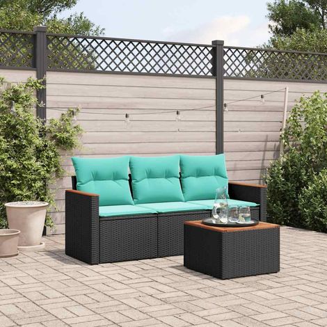 Ensemble de canapé de jardin 4 pièces avec coussins, en polyrotin noir (1/5)