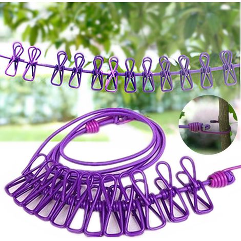 Violte Portable Clothesline with 12 Clothespins, Travel Clothesline Windproof Elastic Stretchable fo (1/4)
