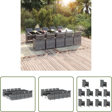 vidaXL Chaises de jardin -  Ensemble à manger de jardin coussins 11 pcs Résine tressée Gris (1/5)