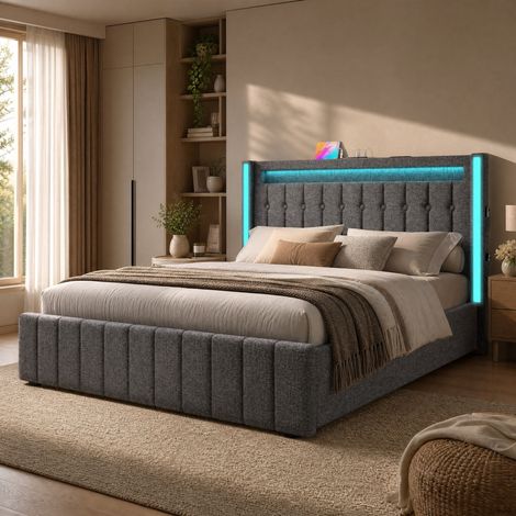 Lit avec tiroirs 160x200 LED USB avec matelas HAVRYA (1/5)