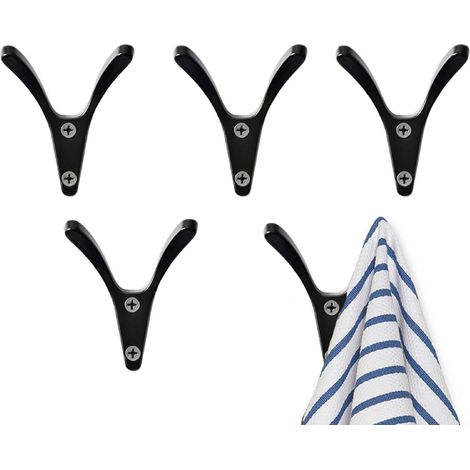 Crochets muraux en alliage de zinc noir – Lot de 5 pour porte-manteaux, peignoirs et serviettes – Cuisine & Salle de bain (1/4)