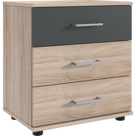 Nachttisch 52 cm breit modern in Eiche sägerau mit graphit TREVISO-43 (1/2)