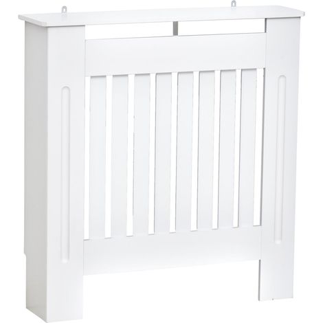 easycomfort copritermosifone in legno bianco per caloriferi e radiatori, con doghe verticali e piano d'appoggio, 78x19x81cm